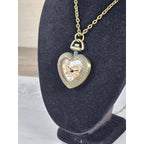 Vintage Heart Pocket Watch Necklace, Quartz Pendant, Gold Tone Chain