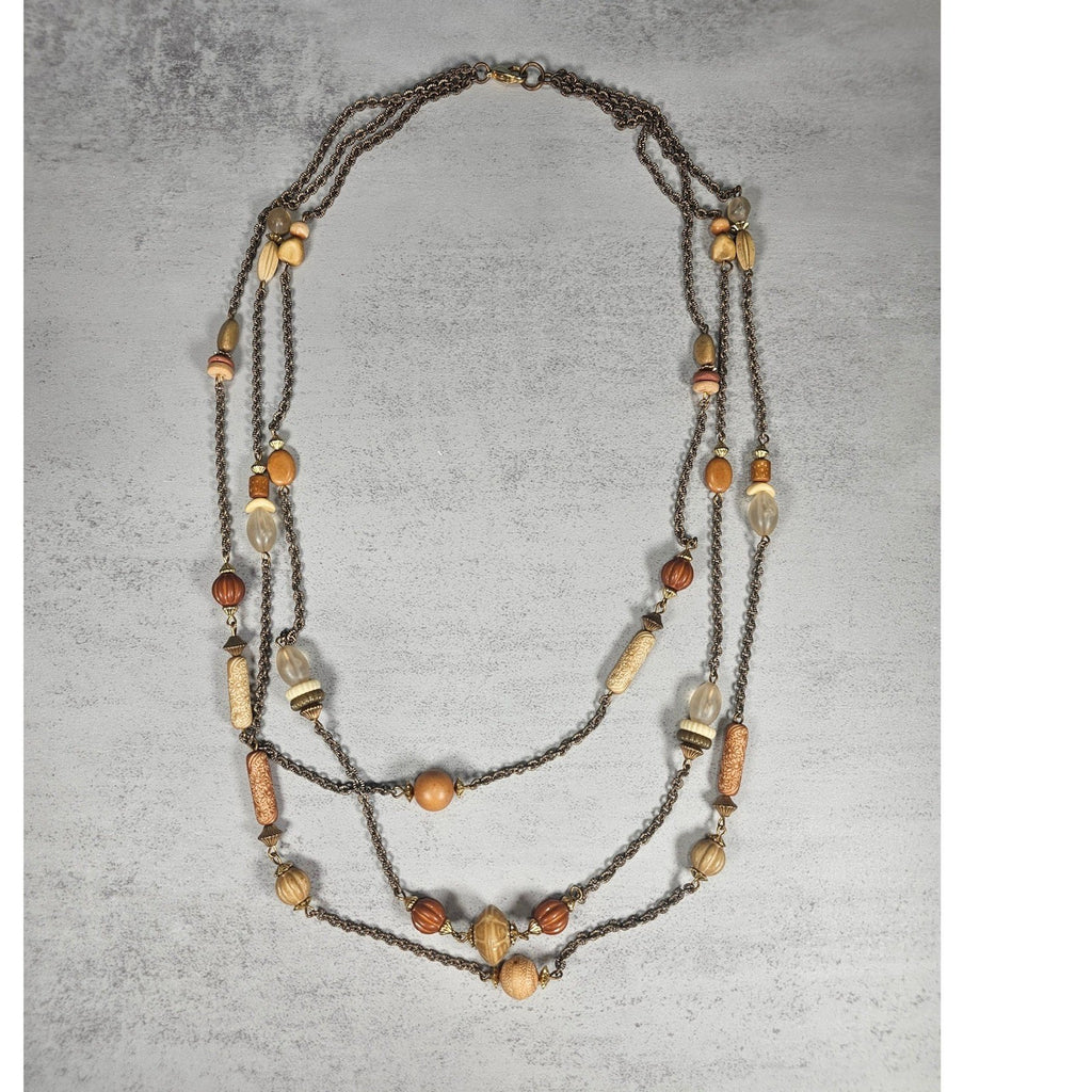 Vintage Multi Strand Beaded Necklace Earth Tone Chain Necklace