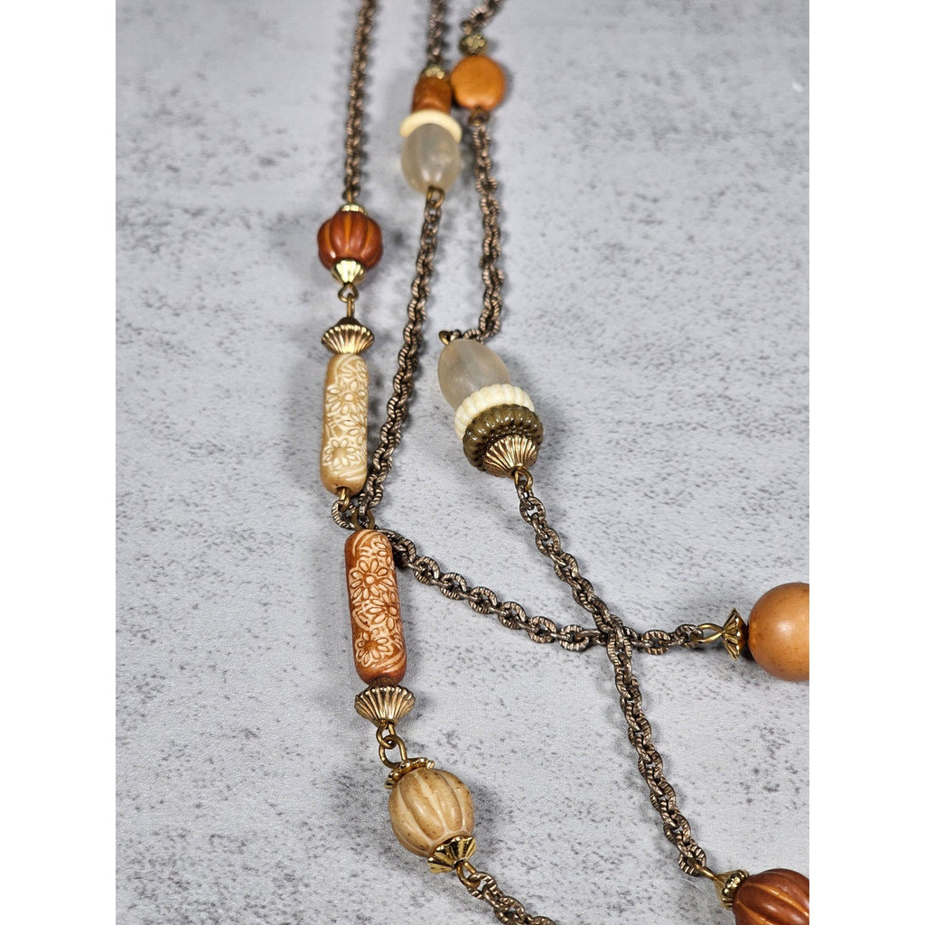 Vintage Multi Strand Beaded Necklace Earth Tone Chain Necklace