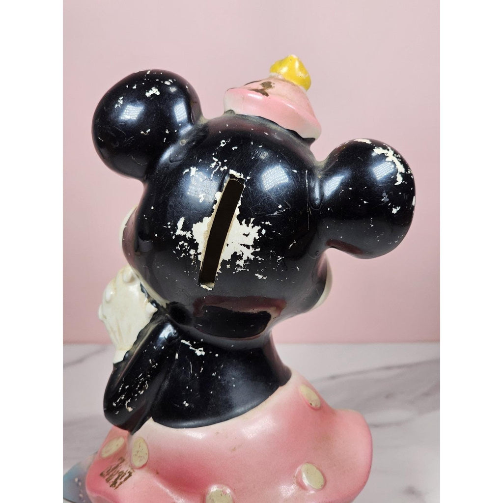 Vintage Minnie Mouse Ceramic Coin Bank Disney Collectible Missing Plug