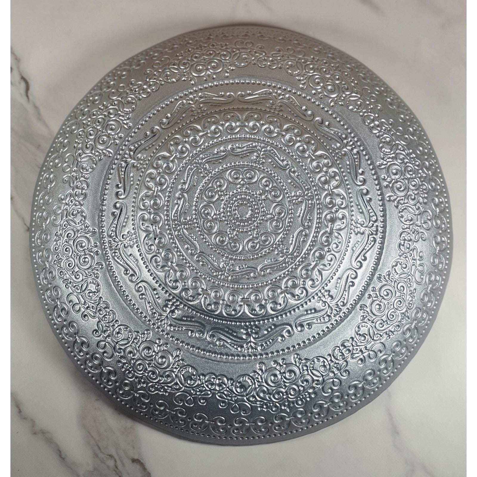 Vintage Rustic Turquoise Bowl with Silver Design | 12" Decorative Bowl