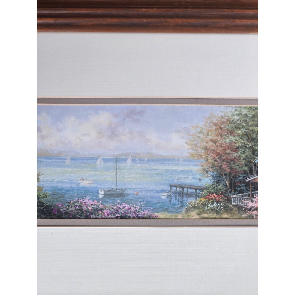 Vintage Coastal Cottage Framed Print Wall Art | Nautical Harbor Scene
