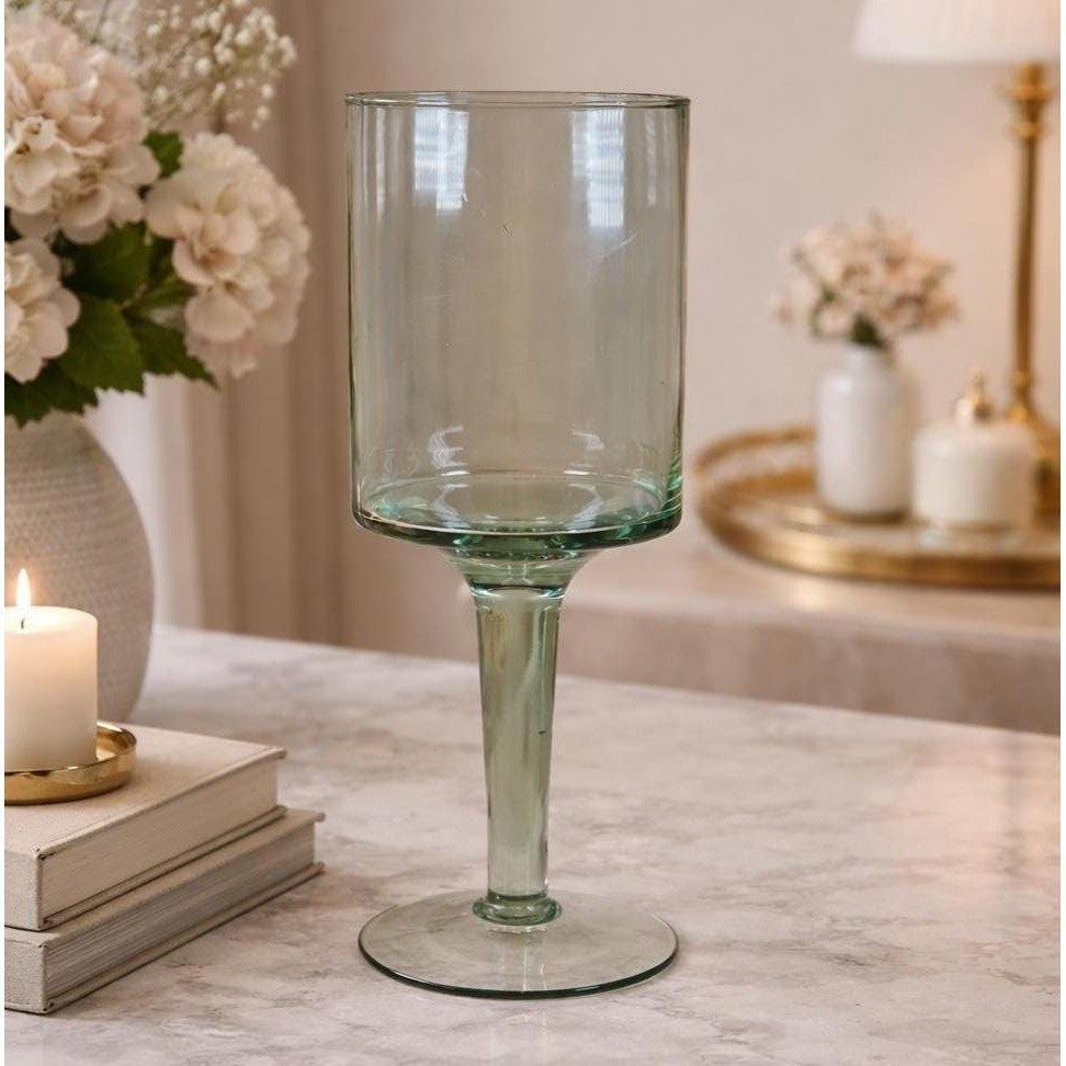 Vintage Glass Hurricane Candle Holder Pedestal Vase Clear Glass