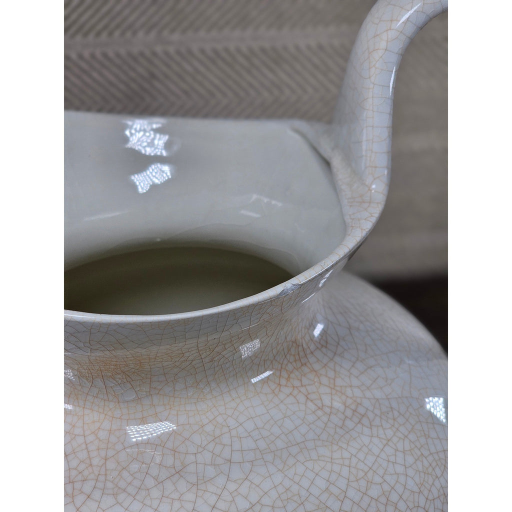 Vintage White Crackle Glaze Vase 12.5in Farmhouse Display