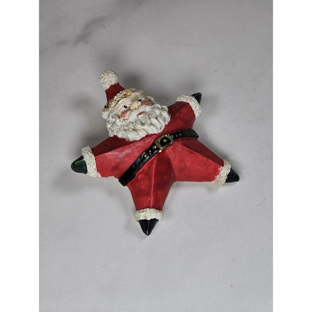 Vintage Folk Art Santa Claus Star Brooch Pin Holiday Christmas Jewelry