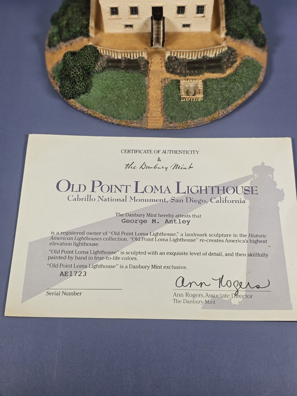 Vintage Old Point Loma Lighthouse sculpture by the Danbury Mint San Diego CA