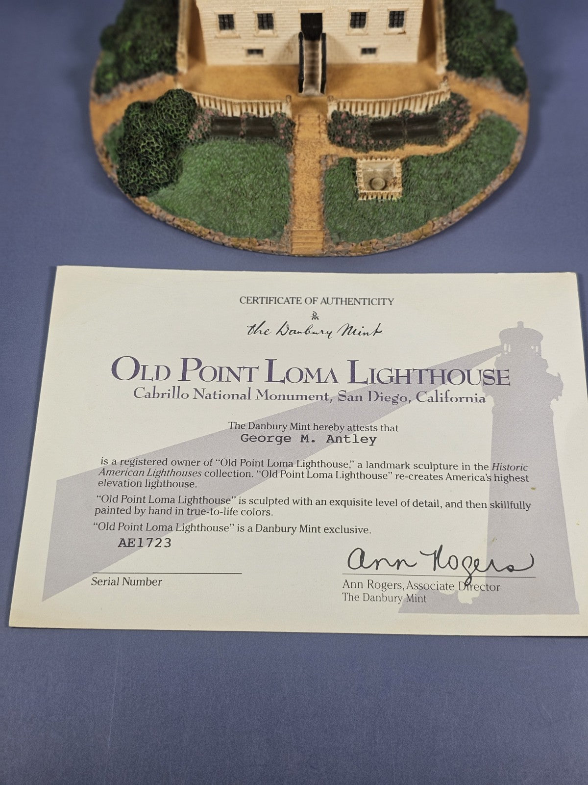 Vintage Old Point Loma Lighthouse sculpture by the Danbury Mint San Diego CA