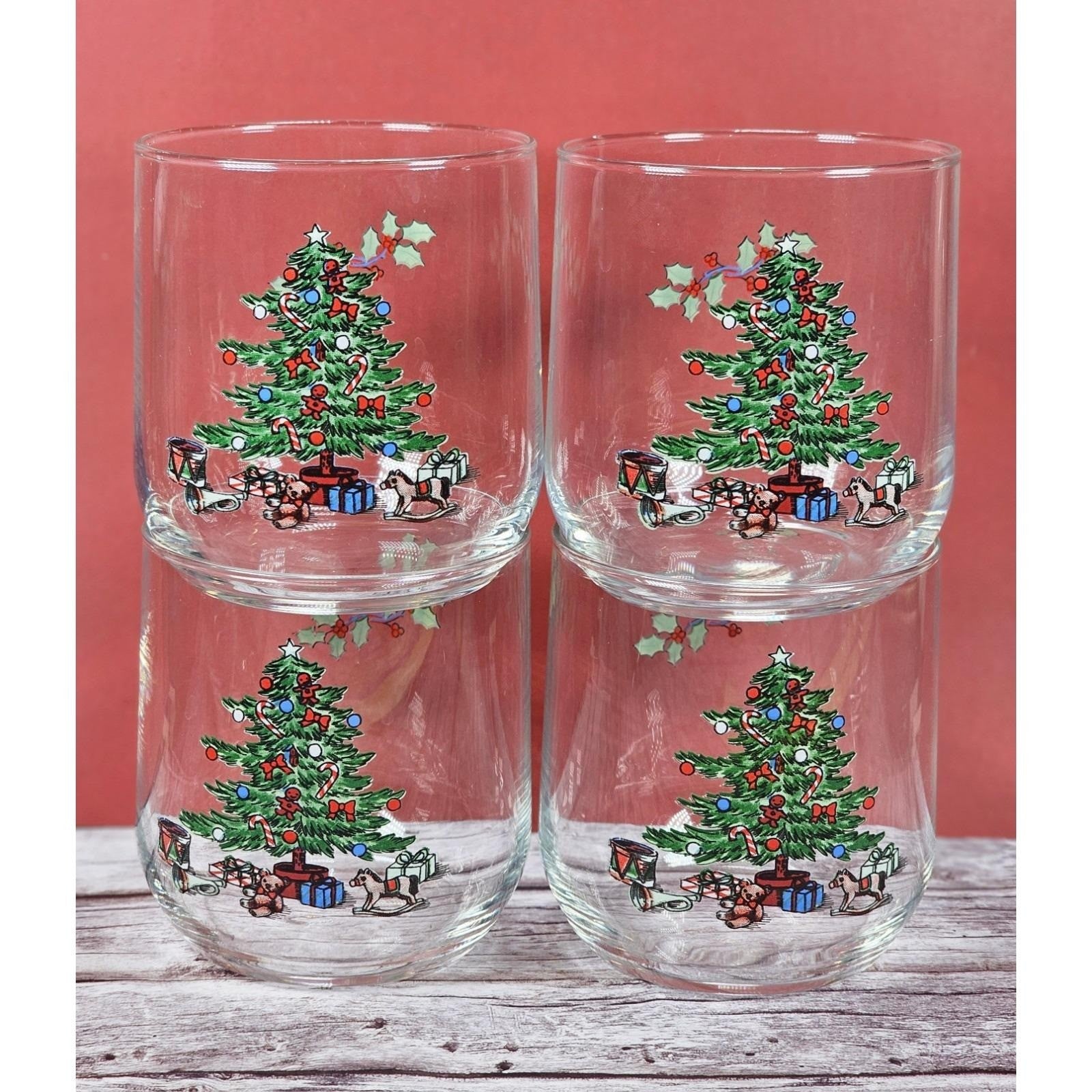 Vintage Luminarc Christmas Tree Lowball Glasses Set of 4 Holiday Whiskey Tumbler
