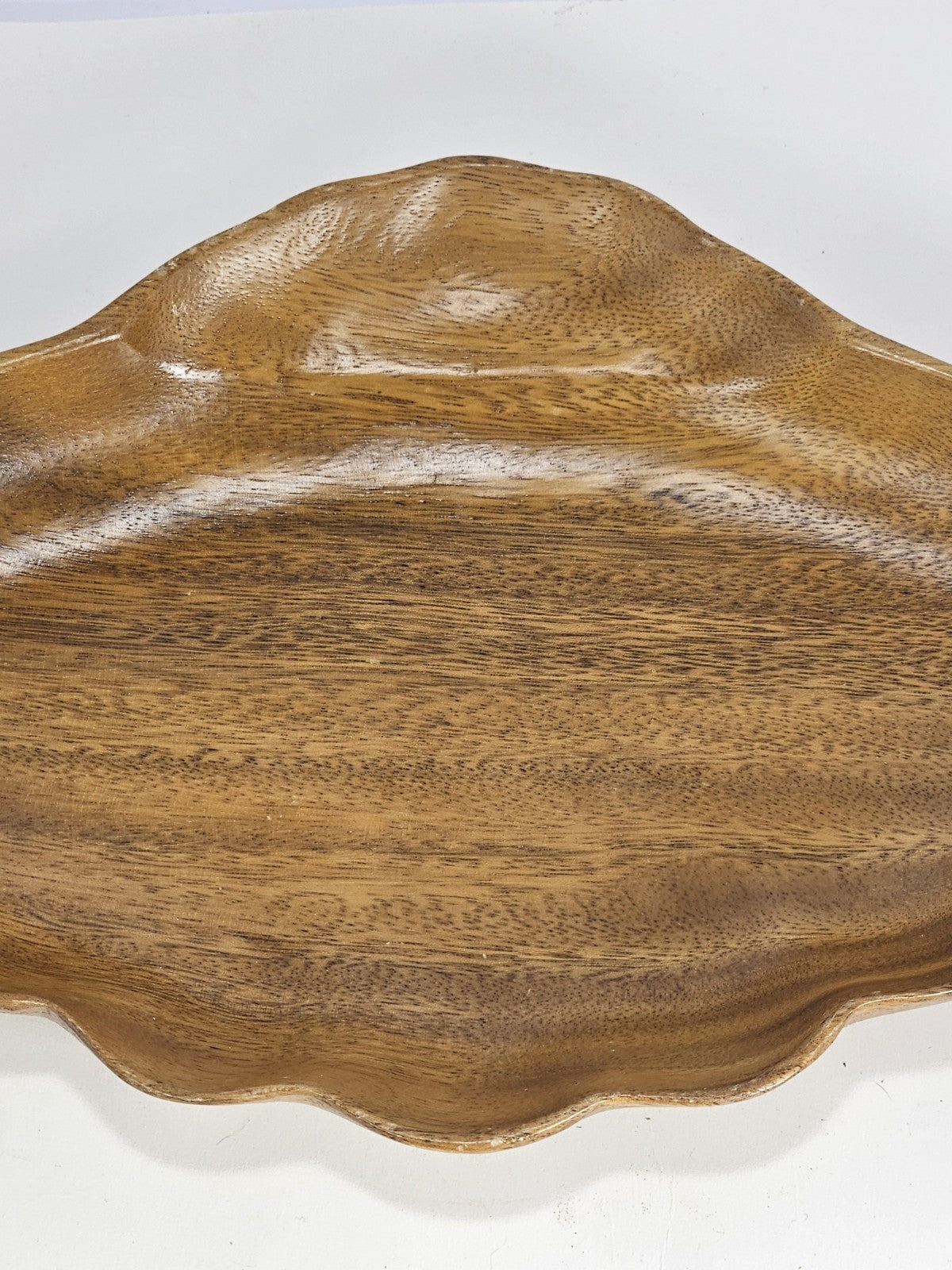 Monkey Pod Wood 13.5" Bowl seashell scalloped Serving Trinket Nut Dish Orobilt