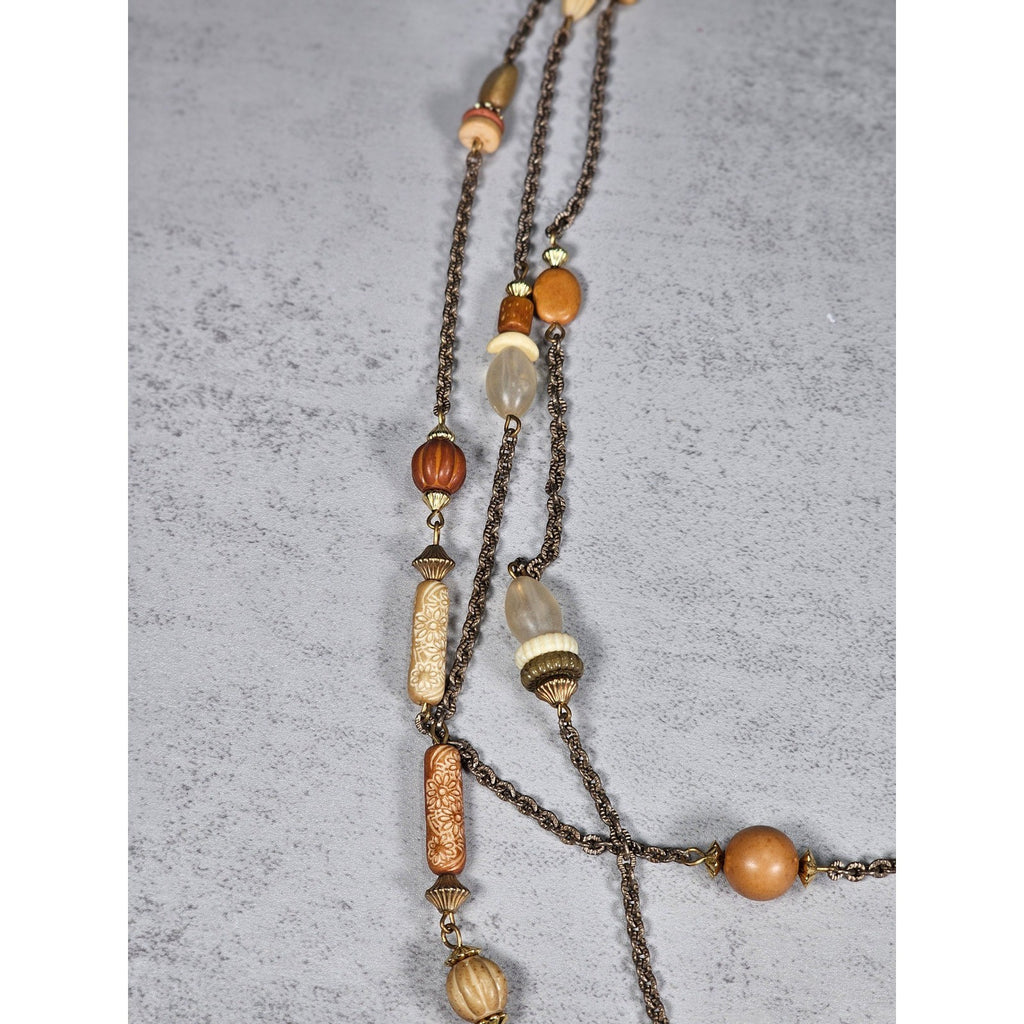 Vintage Multi Strand Beaded Necklace Earth Tone Chain Necklace