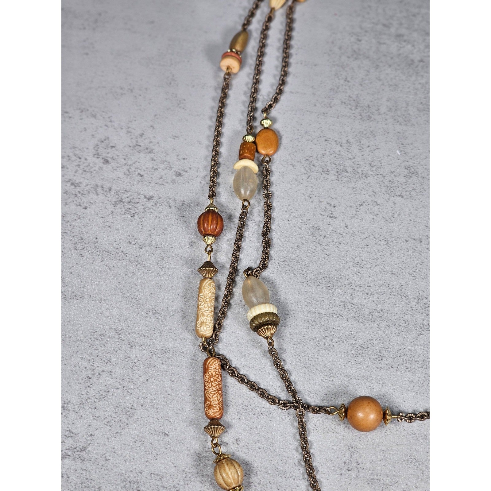 Vintage Multi Strand Beaded Necklace Earth Tone Chain Necklace