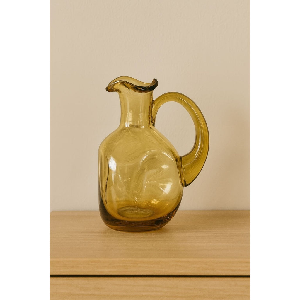 Vintage Amber Art Glass Cruet Hand Blown Pitcher Vase 5 Inch