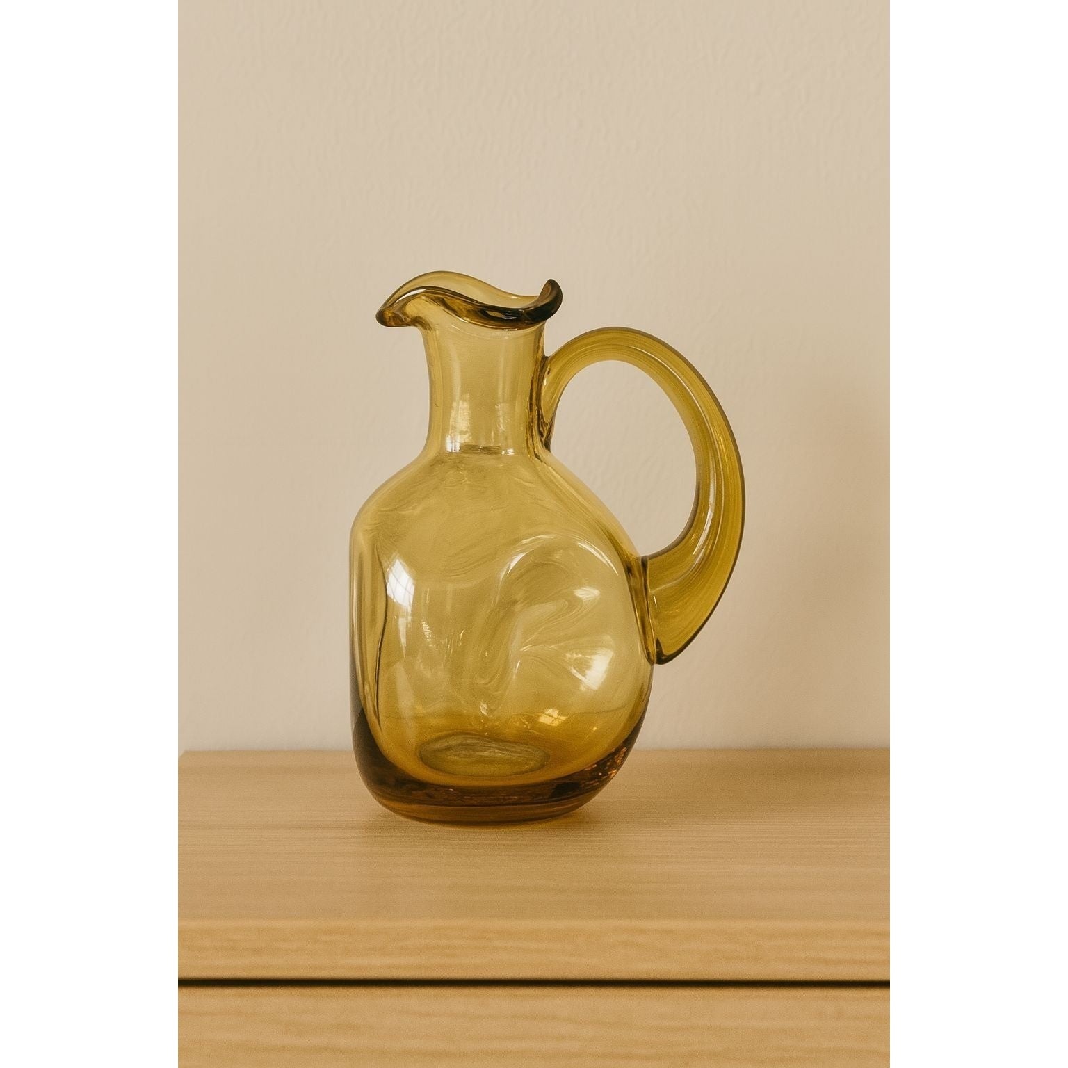 Vintage Amber Art Glass Cruet Hand Blown Pitcher Vase 5 Inch