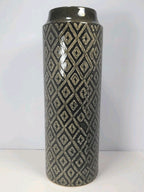 15½″ Black & White Diamond Pattern Glass Vase – Tall Statement Piece