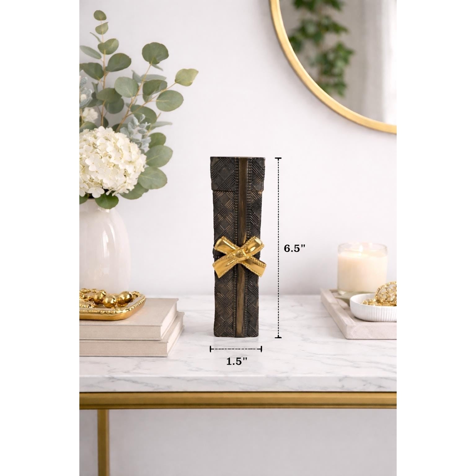 Vintage Godinger Silver Plated Bud Vase with Gold Bow 1991 Black Metal Decor