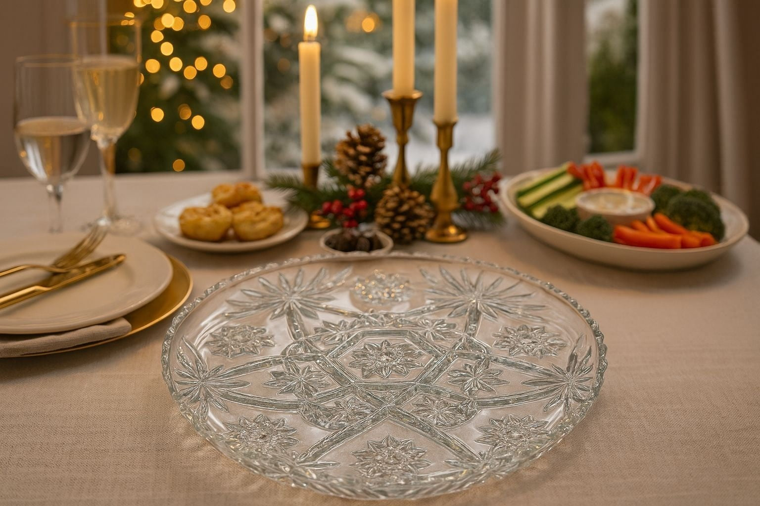 Anchor Hocking EAPC Presscut Star Of David 13.5" Round Glass Serving Tray/Platte
