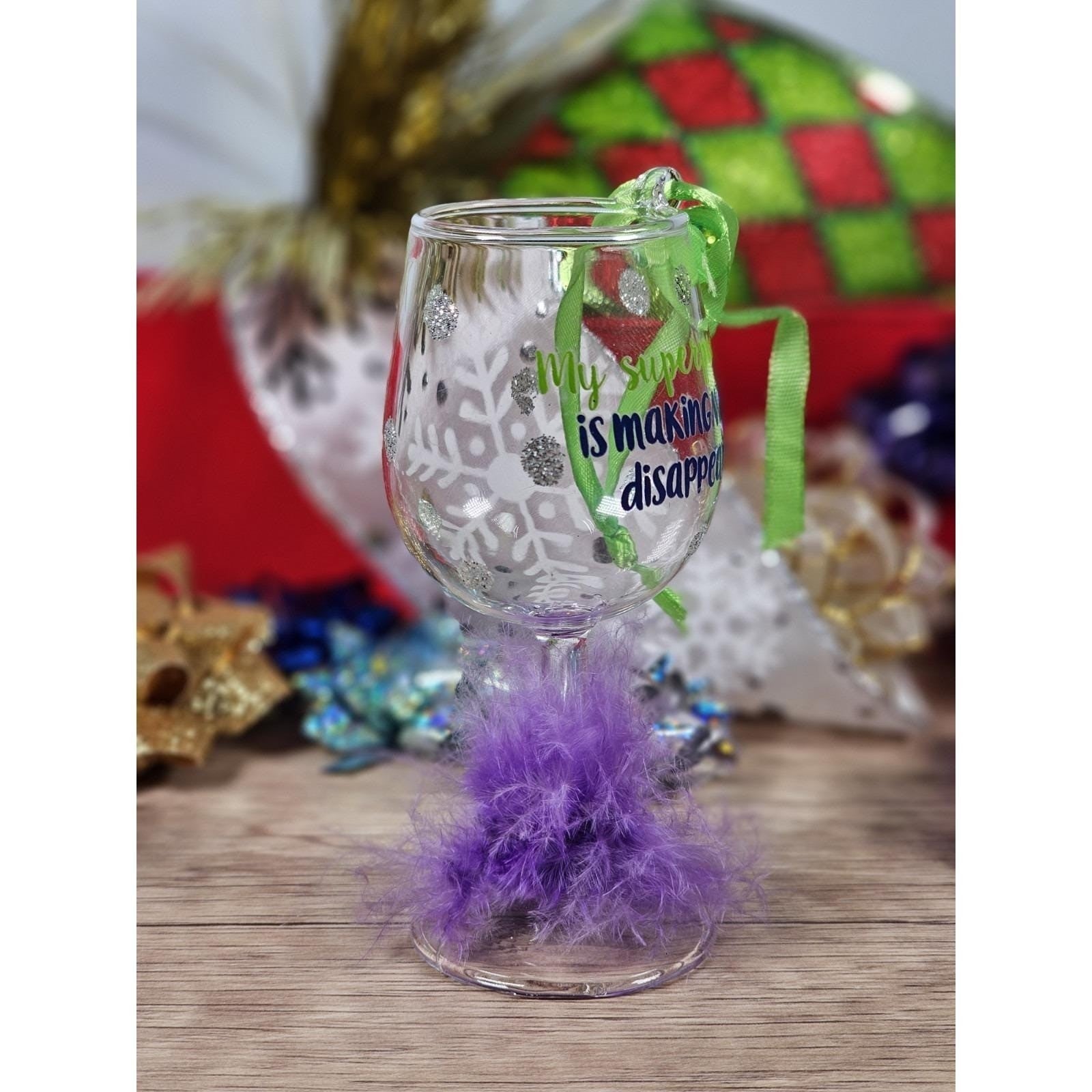 Vintage Wine Glass Christmas Ornament Funny Wine Quote 4 Inch