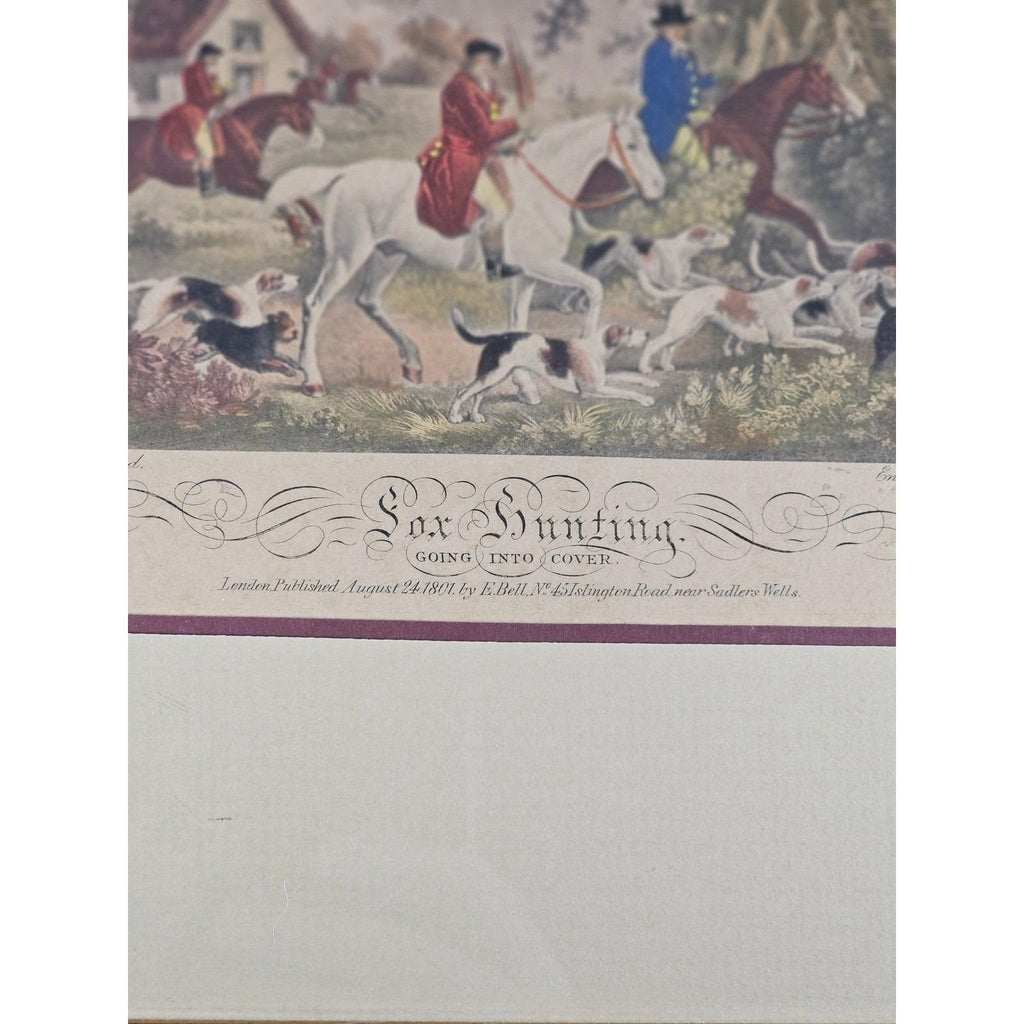Antique Fox Hunting Print After George Morland Framed Equestrian Art