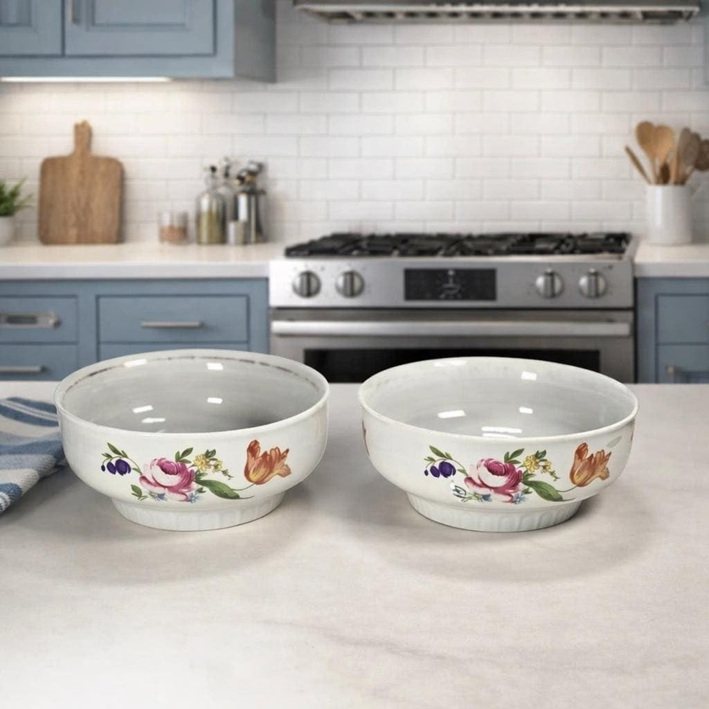 Vintage Henneberg Porzellan Floral Bowls Set of 2 German Porcelain