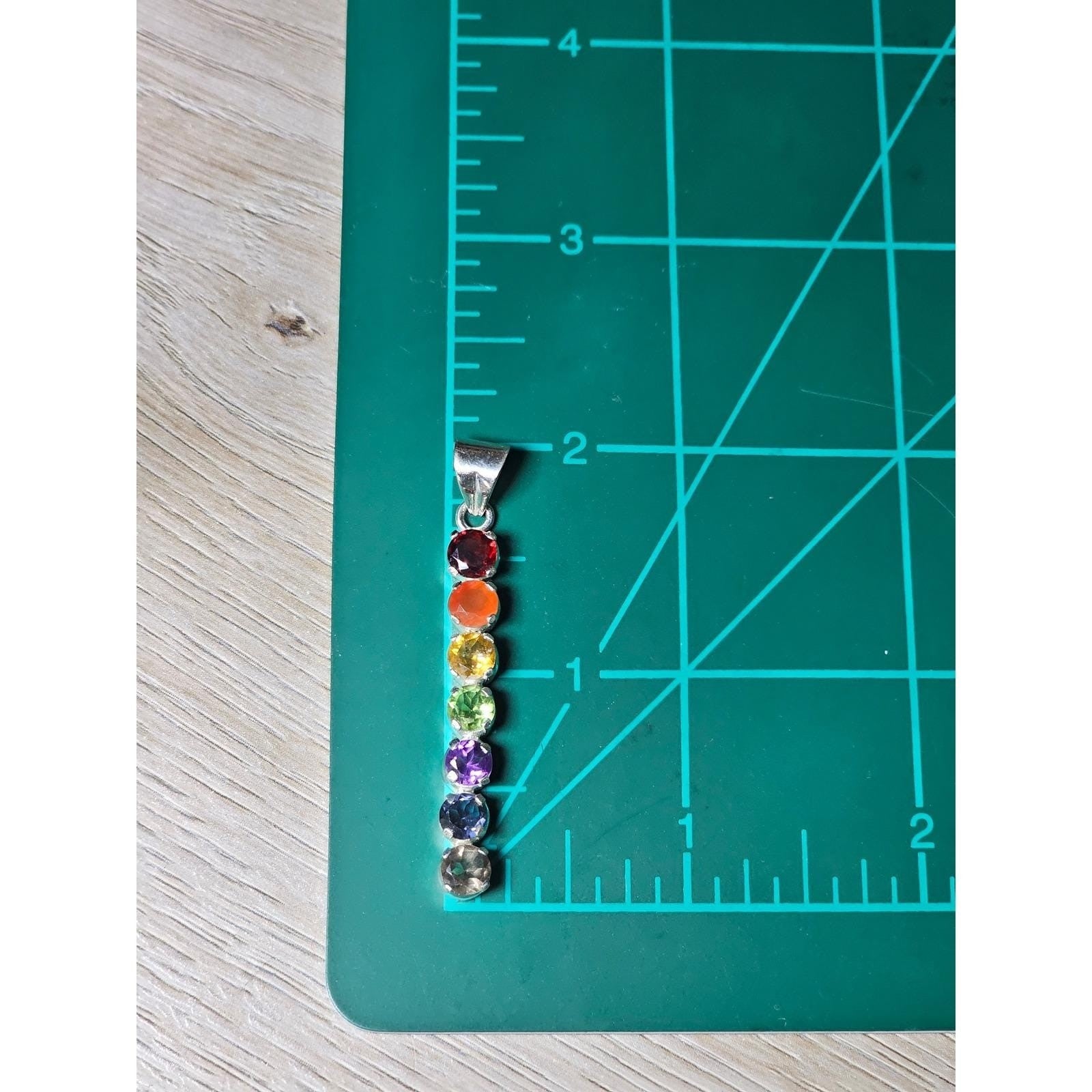 Vintage Sterling Silver Rainbow Gemstone Pendant | Multistone Vertical Charm