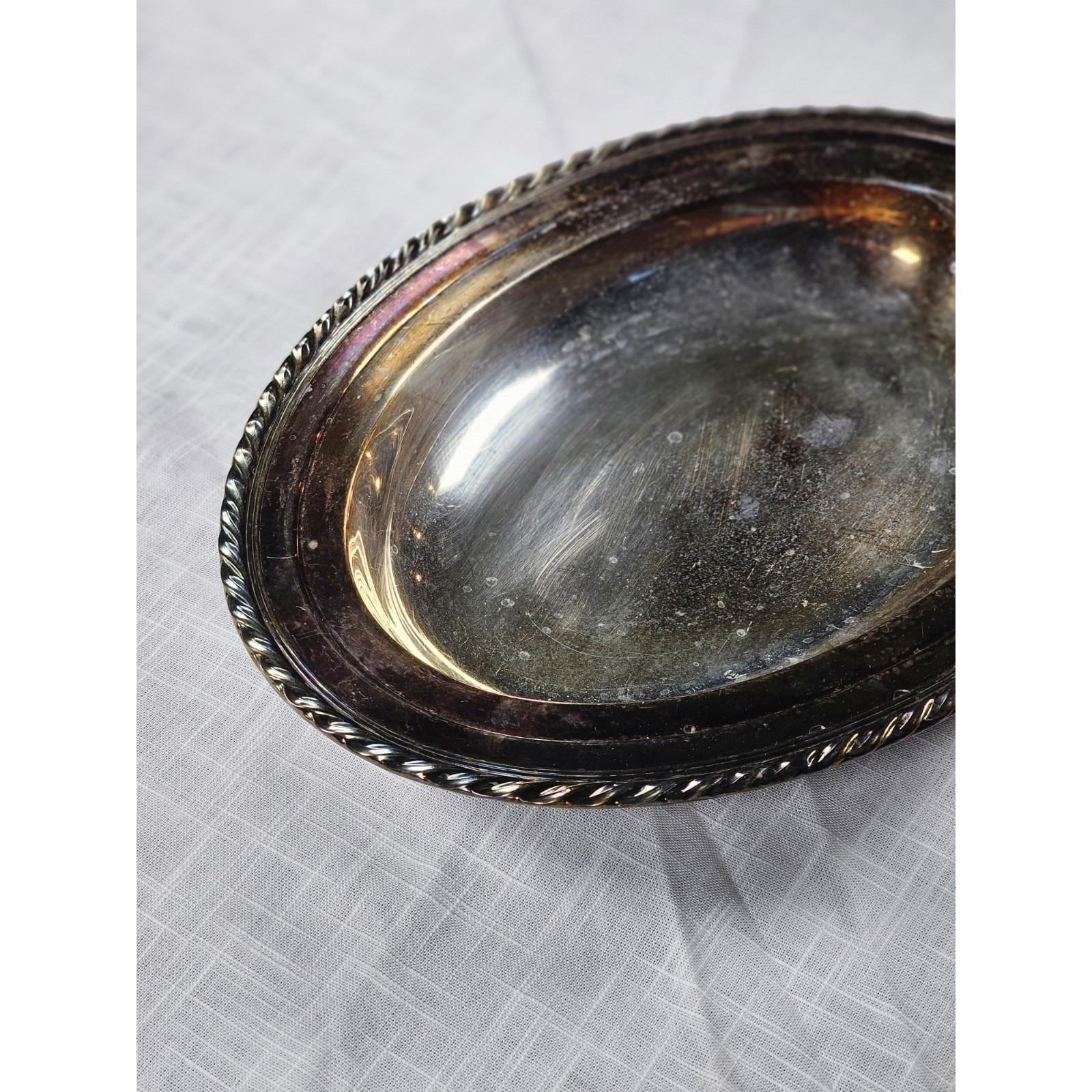 Vintage Silver Plated Oval Serving Dish Twisted Rope Edge 12x9
