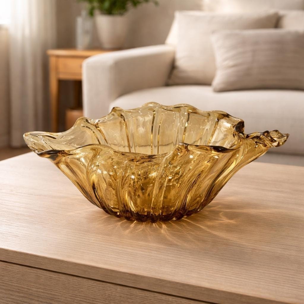 Vintage Amber Glass Conch Shell Bowl Coastal Nautical Decor