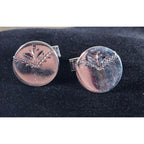 Vintage Silver Tone Round Cufflinks Leaf Engraved Design