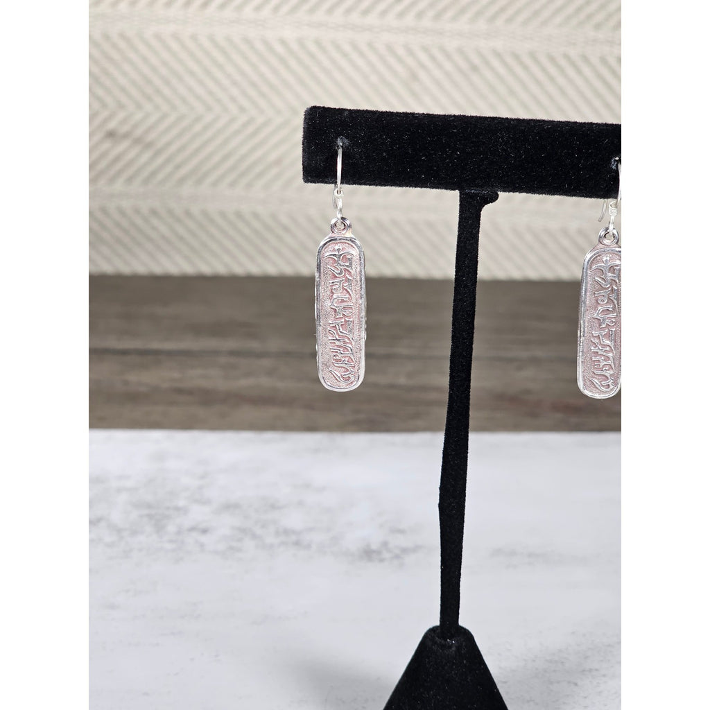 Vintage Sterling Silver Script Drop Earrings Dangle Pair