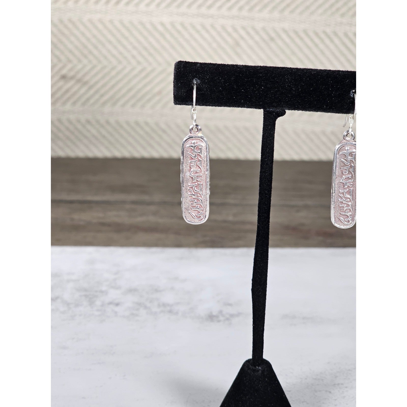 Vintage Sterling Silver Script Drop Earrings Dangle Pair