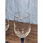 Vintage Blue Stem Wine Glasses Set of 2 Gold Rim Clear Bowl 8 Inch