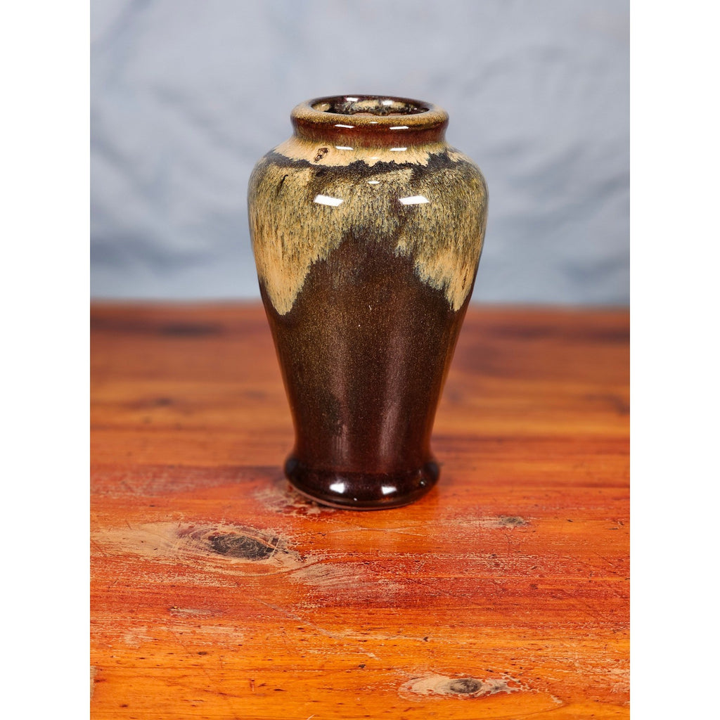 Small Drip Glaze Ceramic Vase Earth Tones Decorative Accent Piece