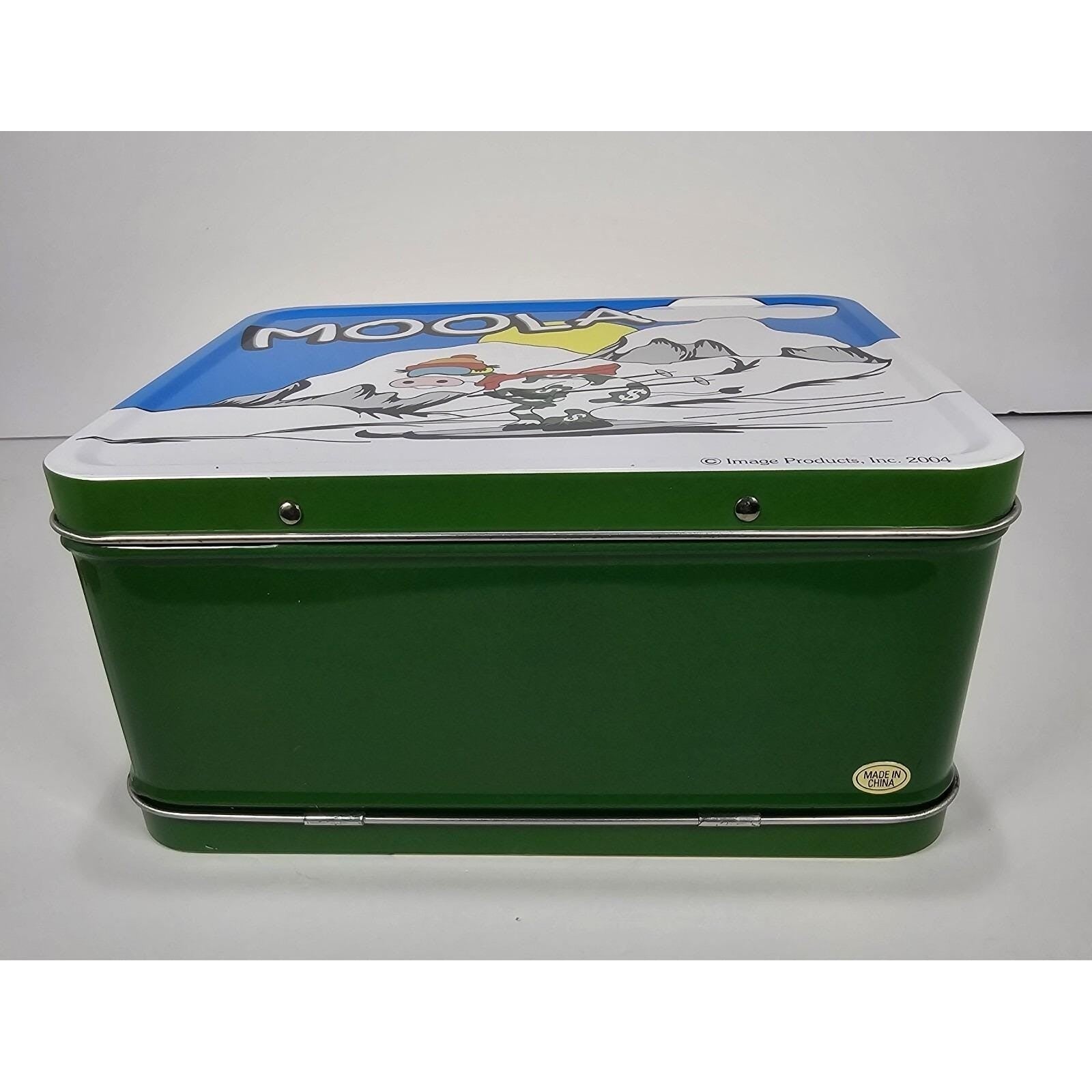Vintage Moola the Cow Metal Lunch Box Green Blue