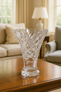 Heavy 7″ Crystal Vase with Etched Grape Cluster & Star Base – Elegant Vintage