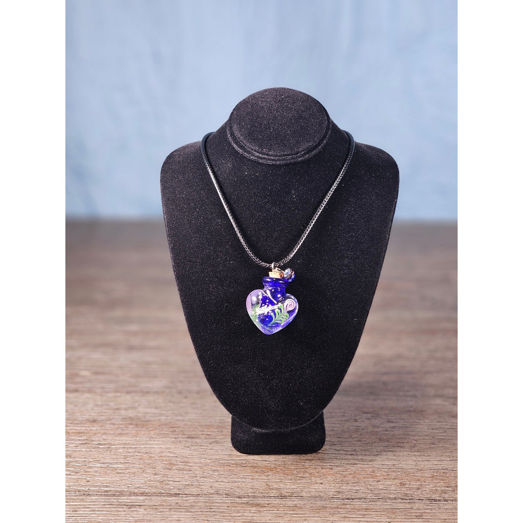 Vintage Glass Heart Vial Necklace Blue Hand Blown Art Glass Pendant