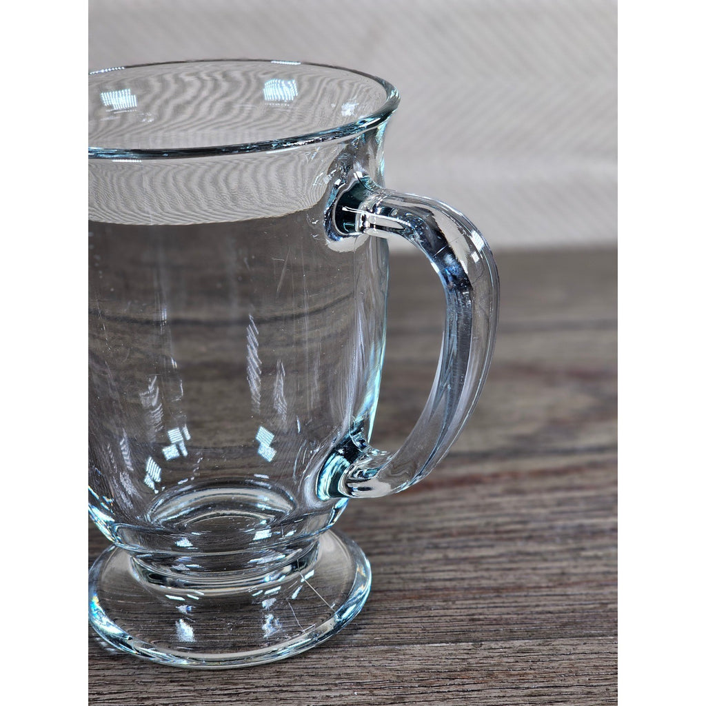 Vintage Clear Glass Pedestal Mug with Handle | Footed Coffee Cup