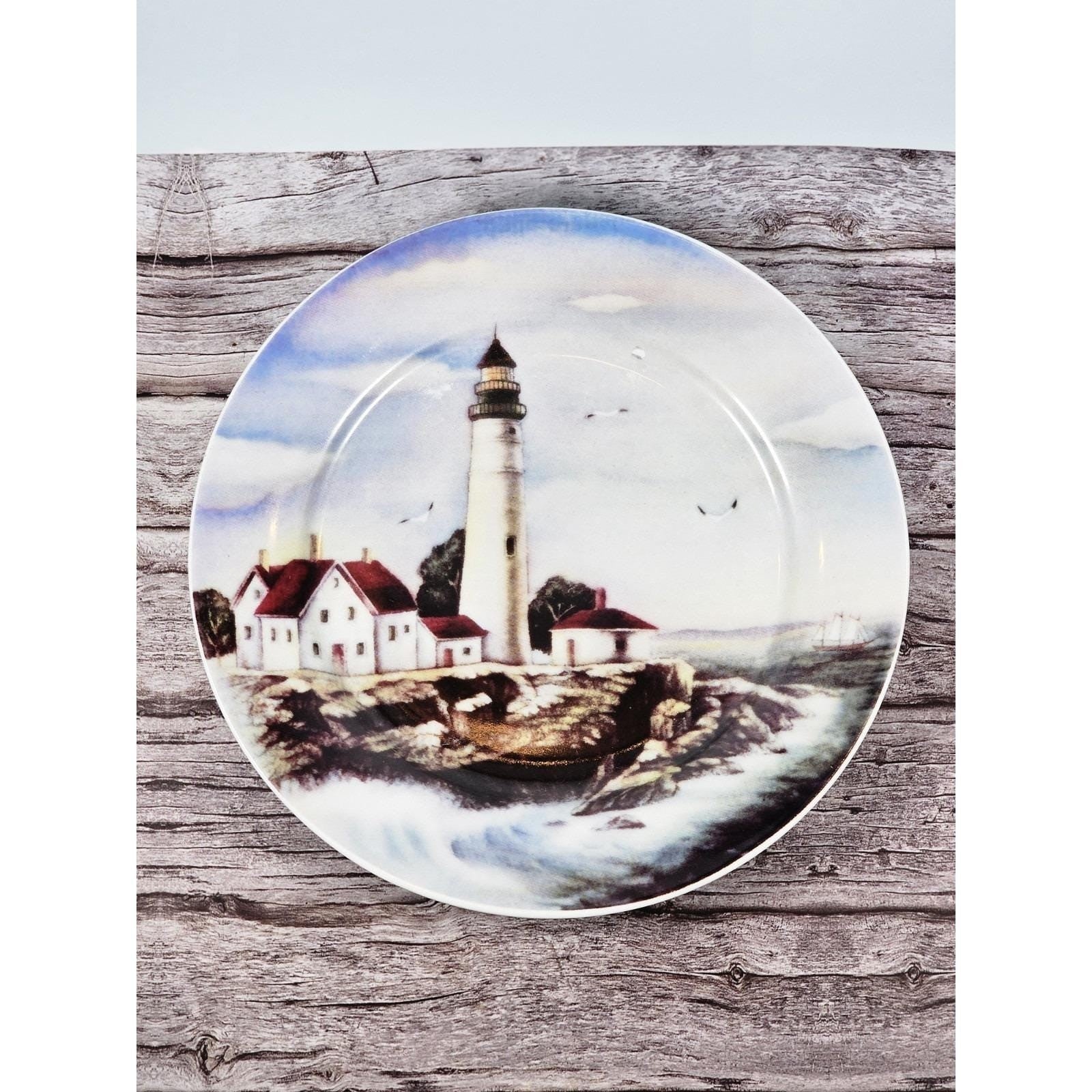 Vintage Coastal Lighthouse Decorative Plate Nautical Seaside Wall Decor