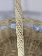 Vintage Wicker Basket with Blue Painted Conch Shells 13″ x 15″ Coastal Rustic