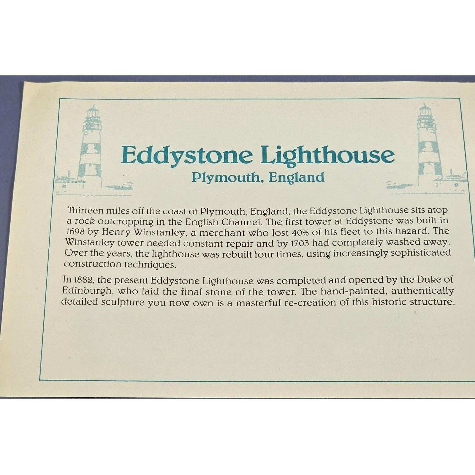 Danbury Mint Eddystone Lighthouse Figurine COA Maritime