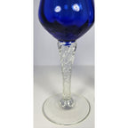 Vintage Blue Optic Swirl Wine Goblets Set of 2 Tall Twisted Stem Glass