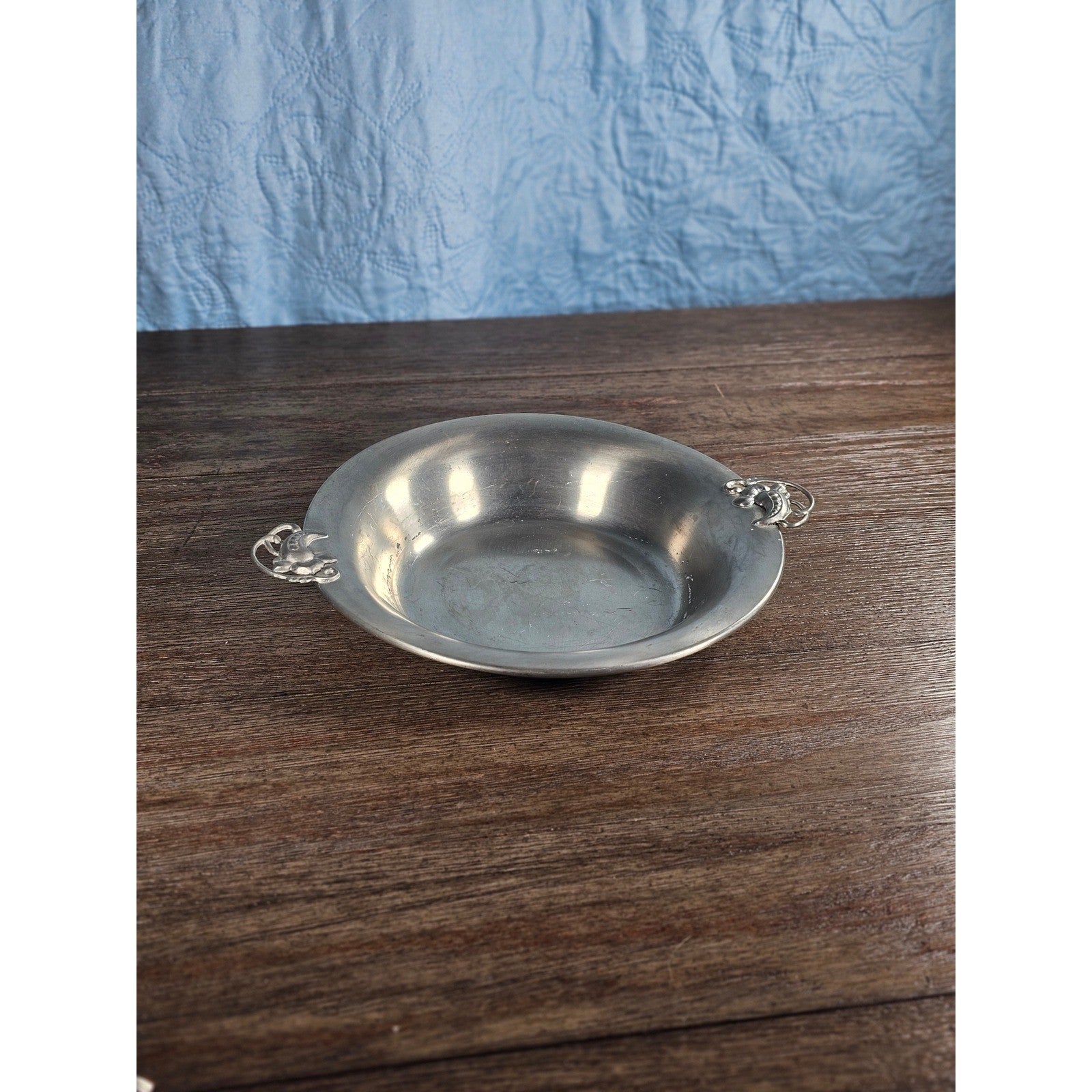 Vintage Italian Pewter Bowl with Decorative Handles, Bania Italy, 11 Inch