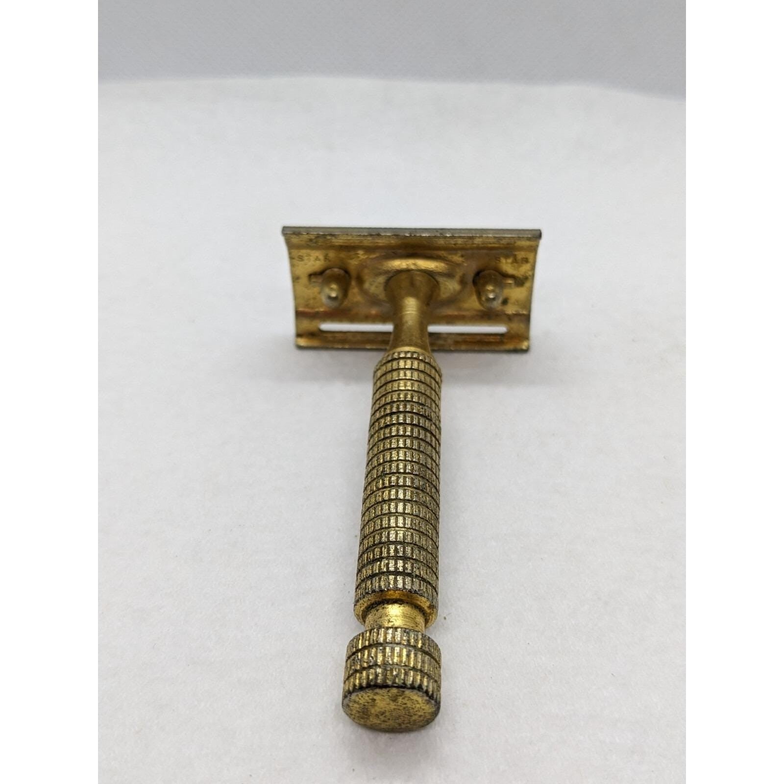 Vintage STAR Gold Tone Safety Razor Textured Handle