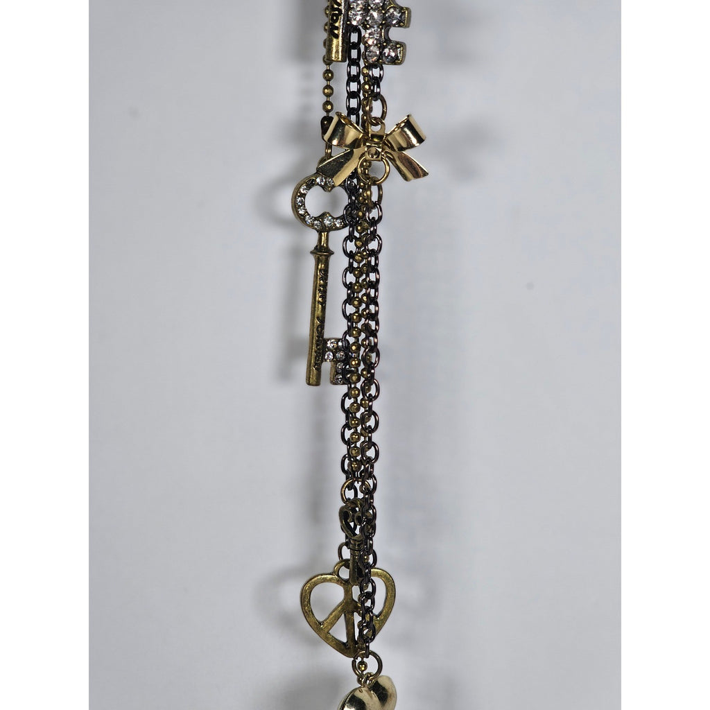 Betsey Johnson Vintage Charm Necklace Key Pendants Long Layered Statement