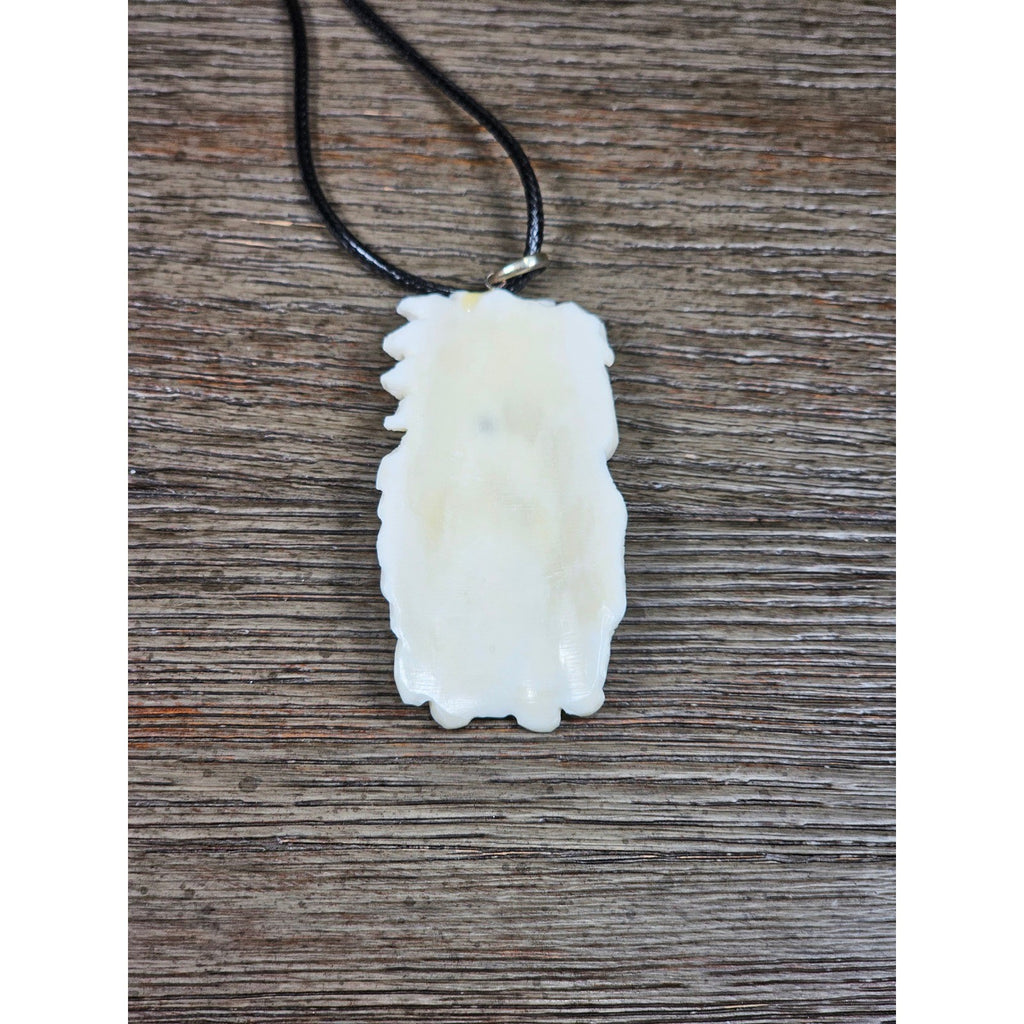 Carved Buffalo Bone Pendant Woman & Horse Motif 3x1 Inch Statement Necklace