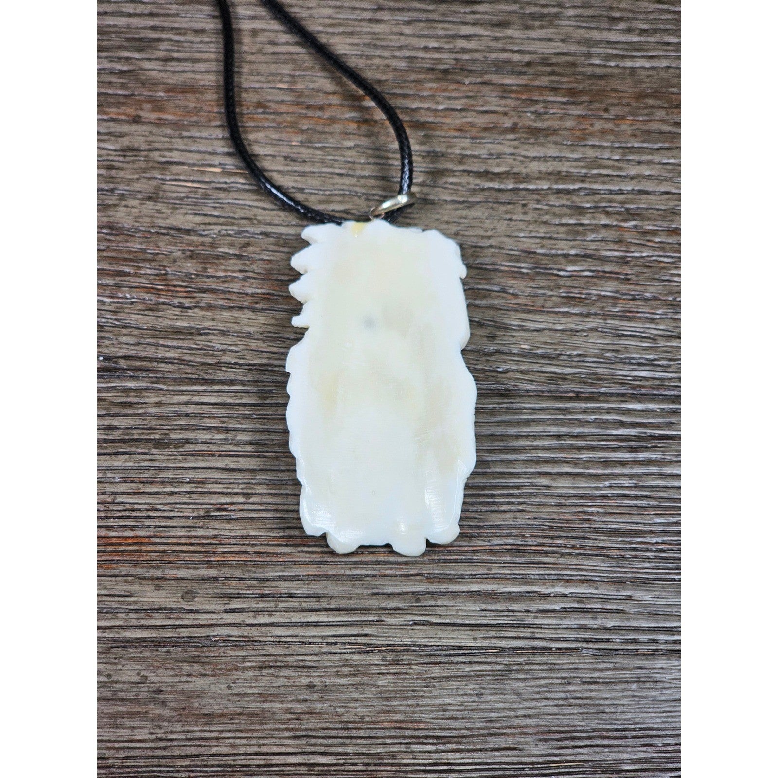 Carved Buffalo Bone Pendant Woman & Horse Motif 3x1 Inch Statement Necklace