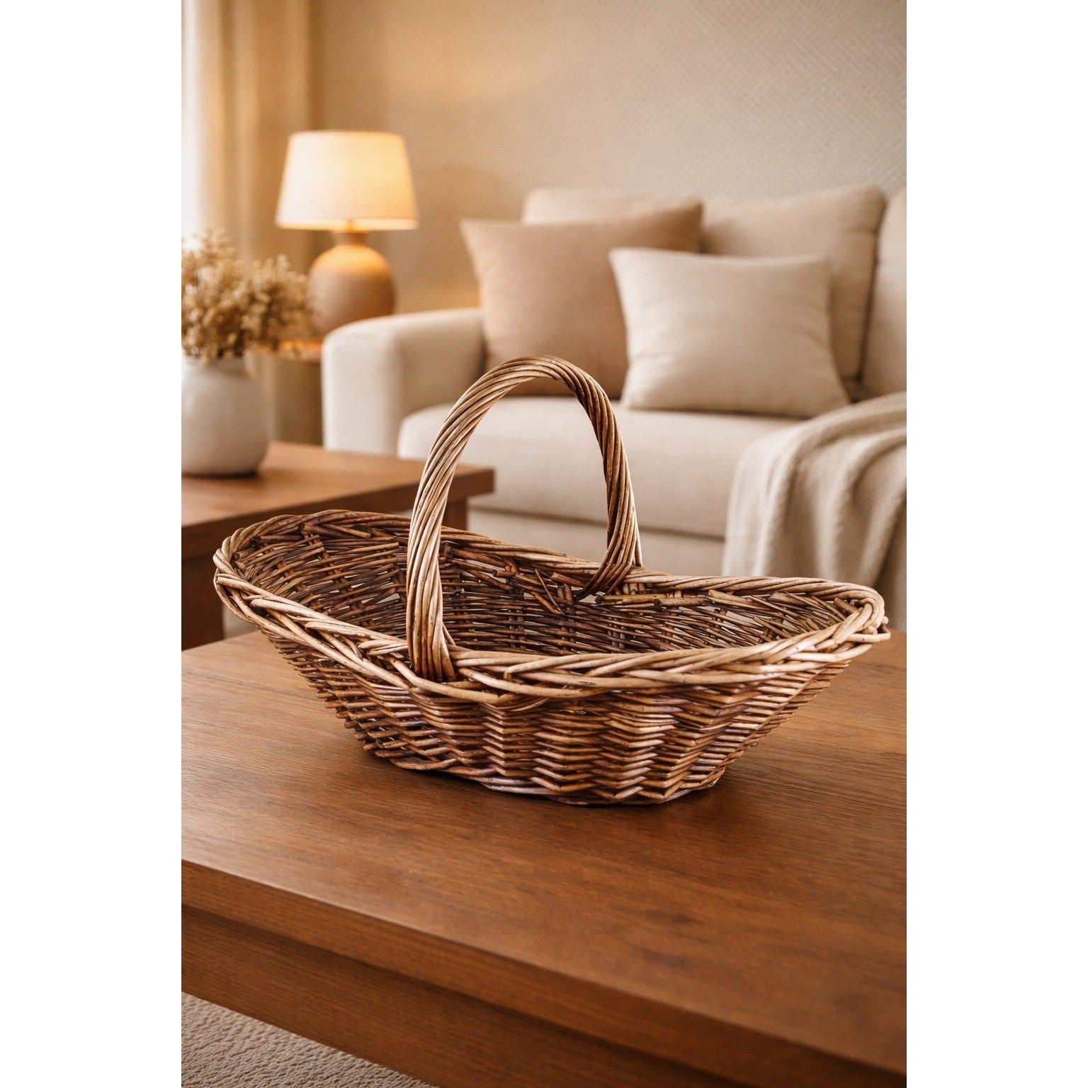 Vintage Wicker Market Basket with Handle | Rustic Farmhouse Storage Basket