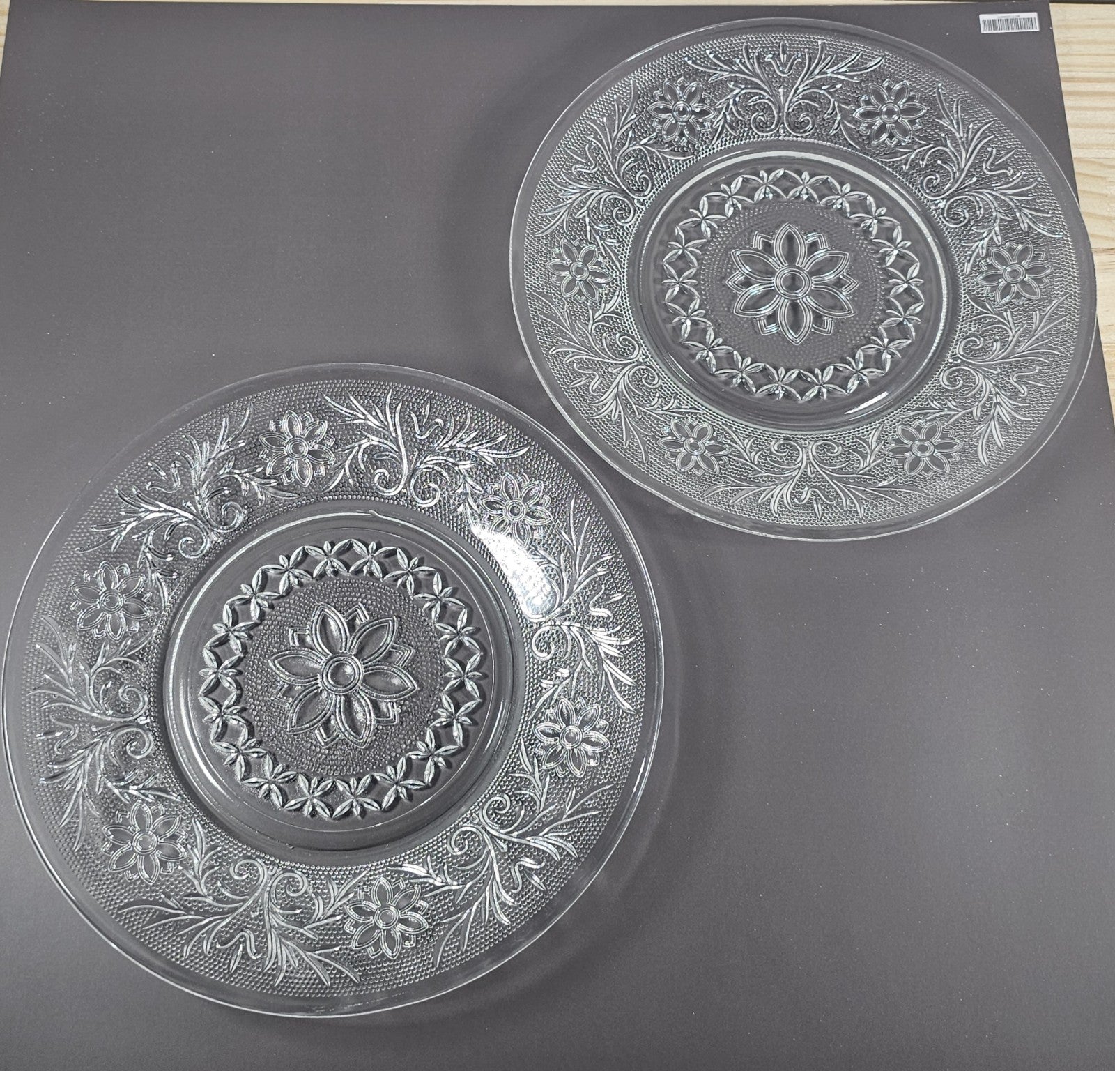 Set of 2 Anchor Hocking Sandwich Glass Salad Plates Clear Vintage Pressed Glass