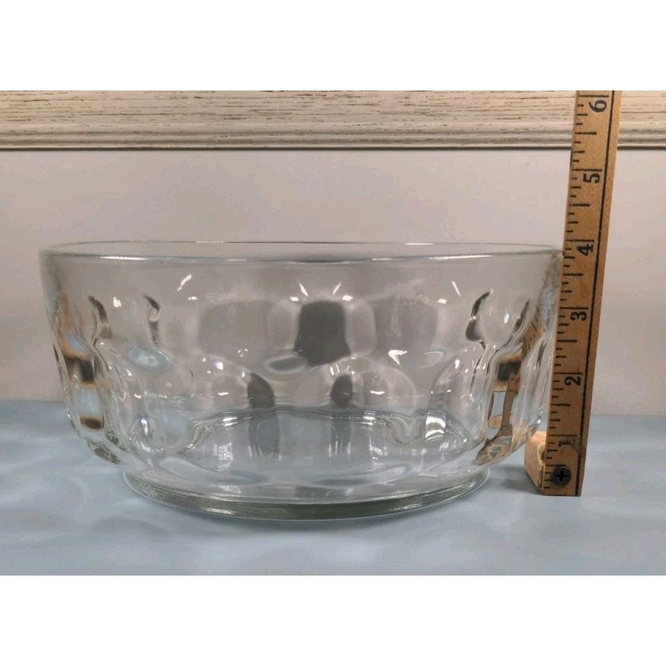 Vintage D'Arcoroc France Thumbprint Crystal Bowl 8.5" Clear Glass