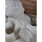 White Crackle Glaze Ceramic Octopus Figurine Nautical Coastal Home Decor Accent