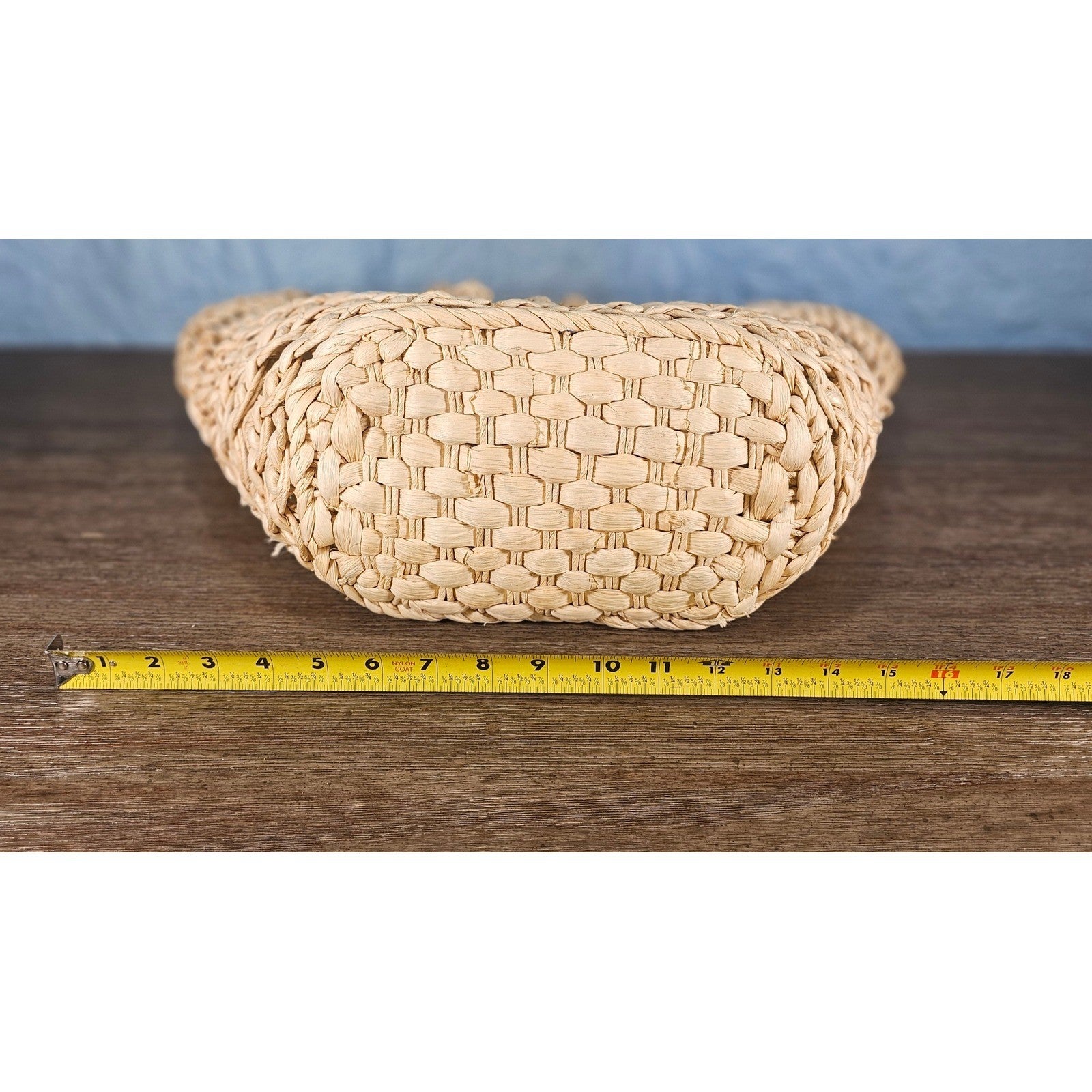 Vintage Woven Straw Tote Bag with Wooden Beads Boho Natural Purse