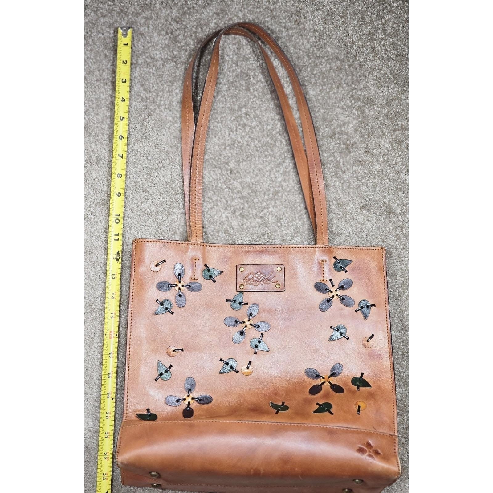 Patricia Nash Toscano Leather Tote Floral Tobacco Brown Handbag
